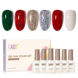 GAOY Glitter Gel Nail Polish Set of 6 Colors for Christmas nails Manicure Including Red Green White Gold Sliver Chrome Platinum