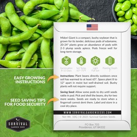 SURVIVAL GARDEN SEEDS Survival Garden Seeds Midori Giant Soybean Seed for Planting - Packet with Instructions to Plant & Grow Protein-Rich Edamame Pods in Your Home Vegetable Garden - Non-GMO Heirloom Variety Edamame Seeds