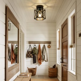 OTeedo 2 Pack Modern Semi Flush Mount Ceiling Light,Hexagon Flush Mount Ceiling Lights for Dining Room Light Fixture,Farmhouse Black Metal Kitchen Island Lighting Fixtures for Hallway,Bathroom