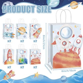 Naozinebi 12 Pcs Outer Space Party Favors Bags with Handles Astronaut Galaxy Theme Party Supplies Solar System Goodie Gift Rocket Paper Bag for Kids Birthday in 6 styles Gift Bags for Baby Shower