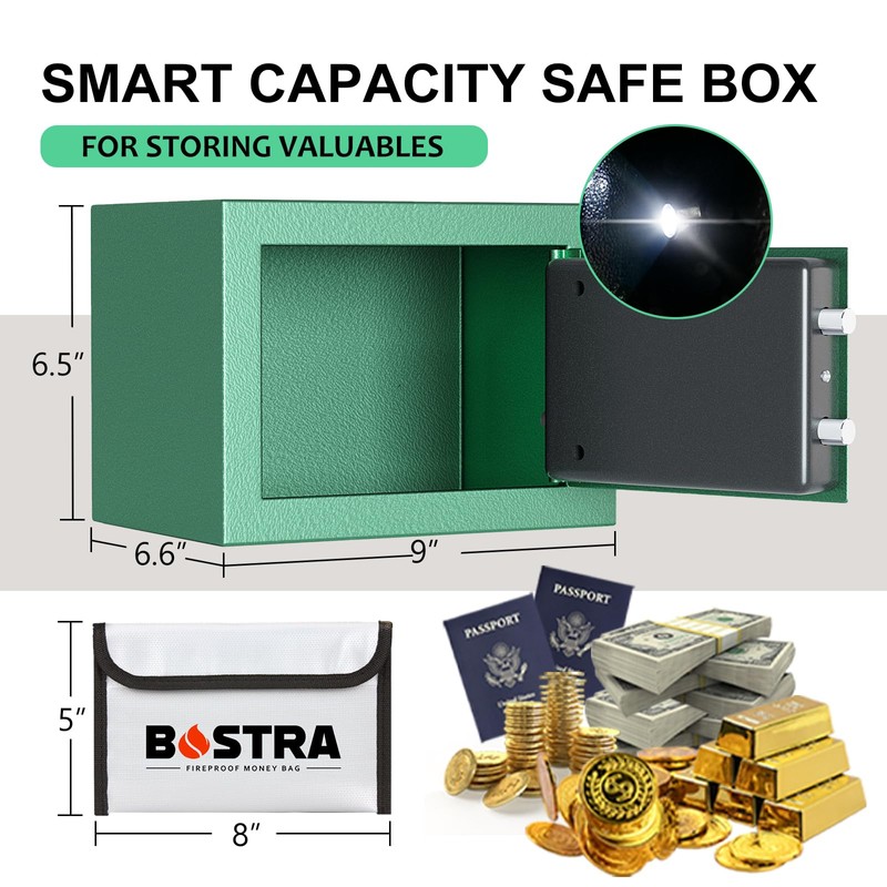 Bostra Fireproof Safe Box with Sensor Light & Fireproof Bag,