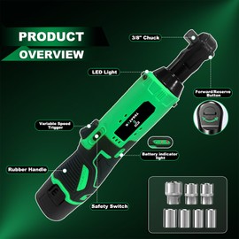 Tegatok Cordless Electric Ratchet Wrench Set, 40FT-LBS (45N.m) 3/8" Electric Ratchet, 12V Cordless Ratchet Wrench, 2 x 2.0Ah Batteries Electric Impact for Car Home