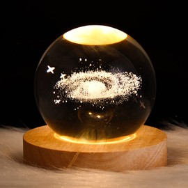 HFEHSKJ 3D Galaxy Crystal Ball Night Light, LED Solar System Crystal Ball Night Light with Wooden Base, Moon Planet Crystal Ball Lamp for Boys Girls Family Friend(Nebula)