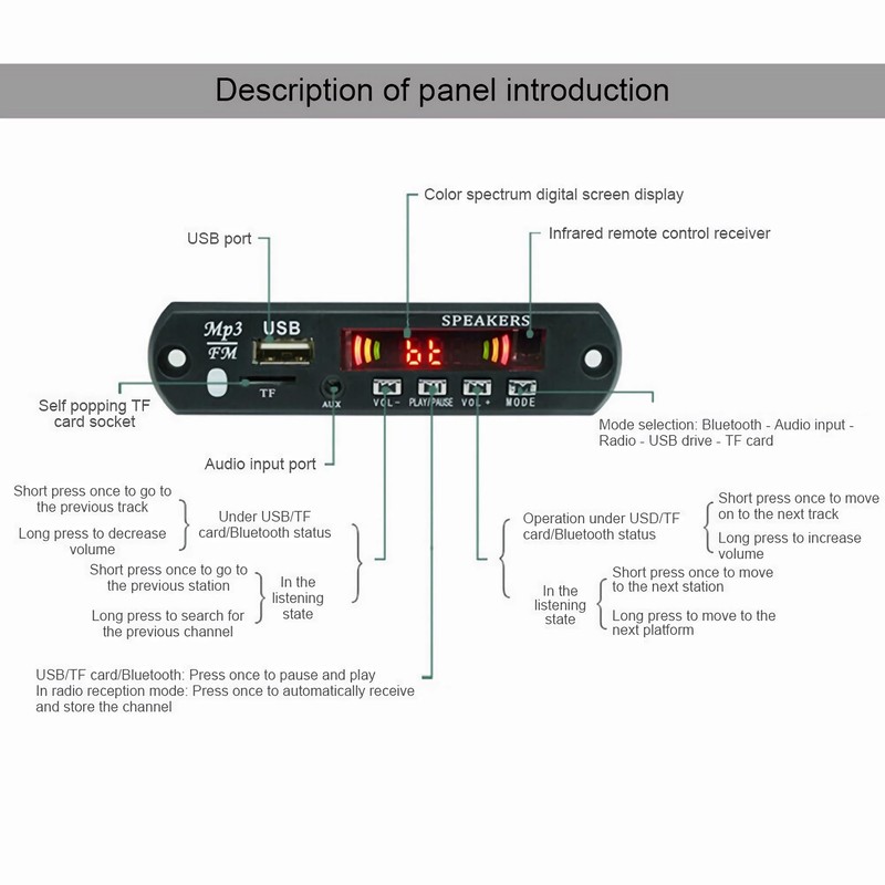 N13CS 12V Bluetooth 5.0 MP3 WMA Audio Receiver Module with