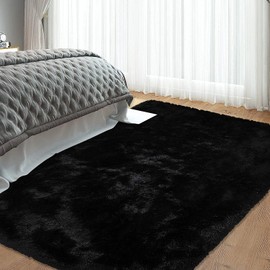 CAROMIO Fluffy Area Rug Plush Fluffy Shag Rugs 9' x 12' Extra Soft and Comfy Modern Indoor Shaggy Carpet Rugs for Bedroom Living Room Girls Kids Nursery Fluffy Area Rug, Black