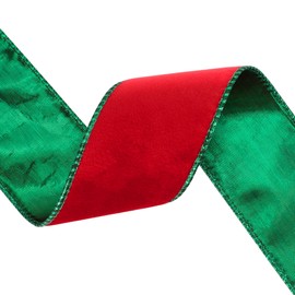 VATIN Red Velvet Wired Ribbon 1.5" Metallic Red Green Velvet Christmas Ribbon for Floral Arrangements Wrapping Gifts Stylish Decor Creation -Continuous 5 Yards