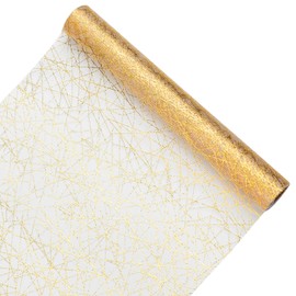 Bekeify 5M Gold Table Runners, 28cm Width Metallic Glitter Table Runner Roll, Gold Foil Table Tulle Cloth DIY Wrapping Ribbon Gift for Placemat Birthday Party Wedding Christmas Decor