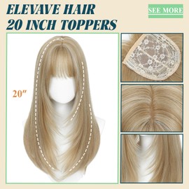 ELEVAVE Hair Toppers for Women with Thinning Hair, 20 Inch Toppers Hairpieces for Women with Wispy Clip in Bangs 360° 3D Realistic Scalp Daily Use (Champagne Blonde Mixed Highlights)