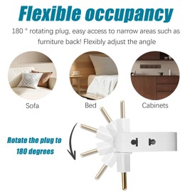 2 PCS Flachstecker Mehrfachsteckdose, Mehrfachsteckdose Flacher Stecker mit 3 Adapter Steckdose, Flacher Stecker Steckdose mit 180º Drehbarer Kopf, Steckdosenadapter EU-US