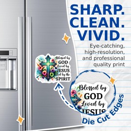 (2 Pack) Blessed by God Loved by Jesus Led by Spirit Magnets - Jesus Christian Inspired Religious - 5" On Longest Side - for Cars, Refrigerators, Toolboxes, Lockers- Made in USA - MAG0662