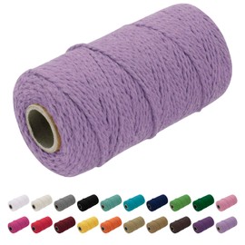 Uiopa Macrame Cord 1.5mm x 100m, Thick Rope Yarn Natural Cotton Cord, 2-Ply Macrame String for DIY Crafts, Plant Hangers, Wall Hangings, Decorations (Purple)