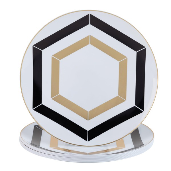 Dining Collection Party Plastic Plates – Black, White, and Gold