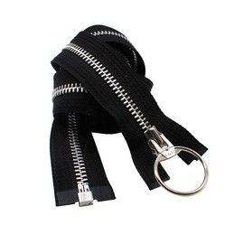 #5 Aluminum Medium Weight Black Metal Separating YKK Jacket Zipper with Large Ring Pull Slider - Choose Your Length - Color Black - 1 Zipper Per Pack - Made in The United States (16" Inches)