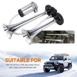 AOLIHAN Train Horns Kit for Trucks, Super Loud 12V 150db Car Air Horn Kit, Truck Horn Chrome Zinc Dual Trumpet with Compressor for Any 12V Vehicles(silver double tube horn with wire, 12v)