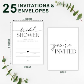 Ketsord 25 Pcs Bridal Shower Invitations With Envelopes - Classic Bridal Shower Reception Invites, Bride & Groom Engagement Party Celebration, Party Favor & Decorations (White) - A15
