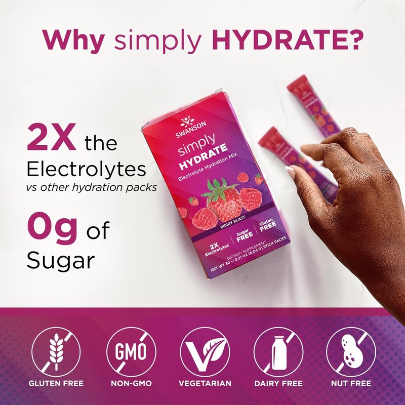 Swanson Simply Hydrate Electrolyte Mix - Sugar-Free Berry Blast Flavor