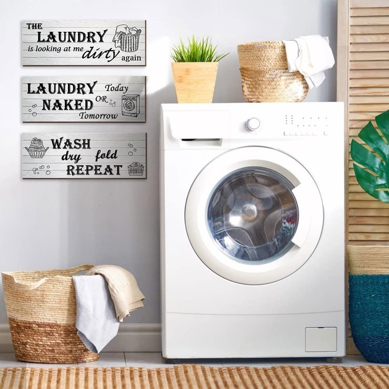 3 Pieces Laundry Room Signs, Laundry Wash Dry and Fold