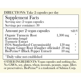 Herbal Roots Turmeric Curcumin Capsules - Extra Strength 1300mg- Made with Organic Turmeric Root | 95% Curcuminoids | Best Absorption with Black Pepper & Ginger