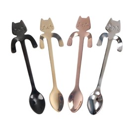 (4 Colors) - 4 Pcs/Set Coffee Spoon Mini Cat Hugging Kitty Spoon,Tea Soup Sugar Dessert Appetiser Seasoning Bistro Spoon,Hanging Cup Spoon by OBANGONG
