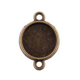 Pandahall 50pcs Vintage Tibetan Style Antique Bronze Blank Bezel Cabochon Settings 12mm Inner Diameter Flat Round Frame Pendant Tray Chandelier Link Charms, Silver, No Gemstone