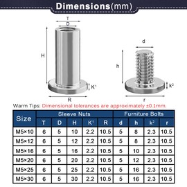 Drenky 10 Sets Connection Screws M5 Belt Buckle Binding Bolts 304 Stainless Steel Screw Post M5 X 16mm Furniture Bolts Sleeve Nuts for Bed, Door, Table, Chair, Worktop, Cabinet