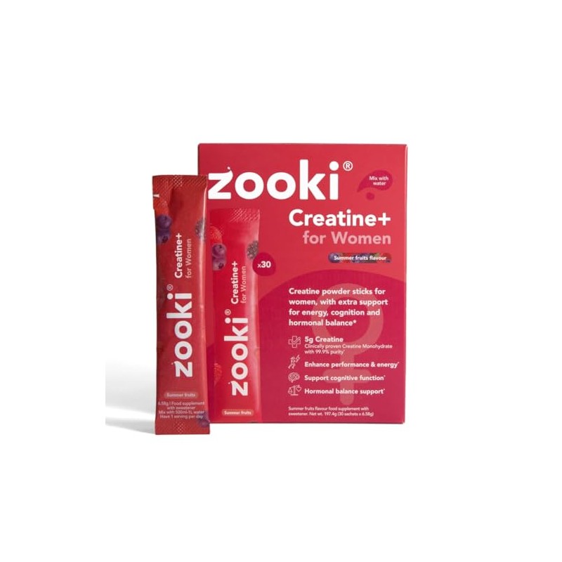Zooki Creatine+ for Women 5g Monohydrate, Summer Fruits, 30 Servings