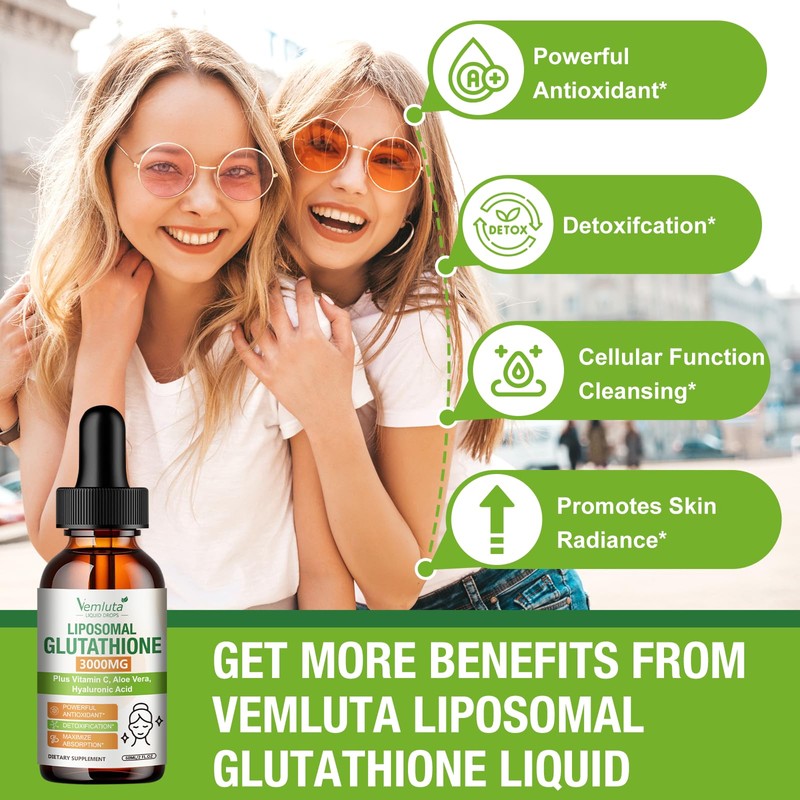2 Pack 3000mg Liposomal Glutathione Liquid Drops, 98% Absorption Liposomal
