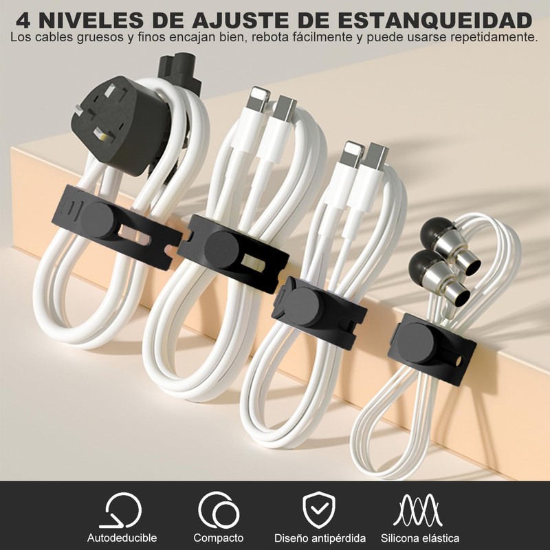 15 Piezas Organizador de Cables, Silicona Sujeta Cables Reutilizable Lavable,