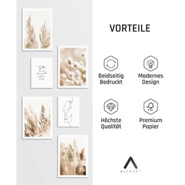 BLCKART Beige Love Pampas Grass V2 Poster Set, Printed on Both Sides, Pampas Grass, Decorative Pictures, Modern, Boho Bedroom, Living Room Decoration (M,4 x A4, 2 x A5, Without Frames)