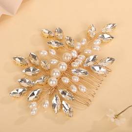 BERYUAN Crystal Rhinestone Hair Comb Rhinestone Pearls Headpiece Teardrop Rhinestone Wedding Hair Accessories for Women (gold)