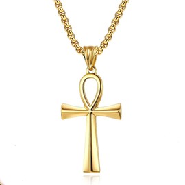 Tapp Collections Stainless Steel Egyptian Coptic Ankh Cross Religious Pendant Necklace - Gold Color