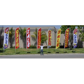 Open (Stars/Stripes) 15ft Feather Banner Swooper Flag Kit - Includes 15FT Pole KIT w/Ground Spike