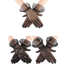 Geyoga Lace Gloves Women Tea Party Gloves for Women 1920s Bridal Short Lace Glove for Opera Prom Tea Party Cosplay Christmas(Black,Retro Style-3 Pairs)