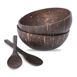 Eco Friendly Sbai Sbai® Natural Coconut Shell Bowls and Spoons Hand Craft Set of 2 Gift Boxed