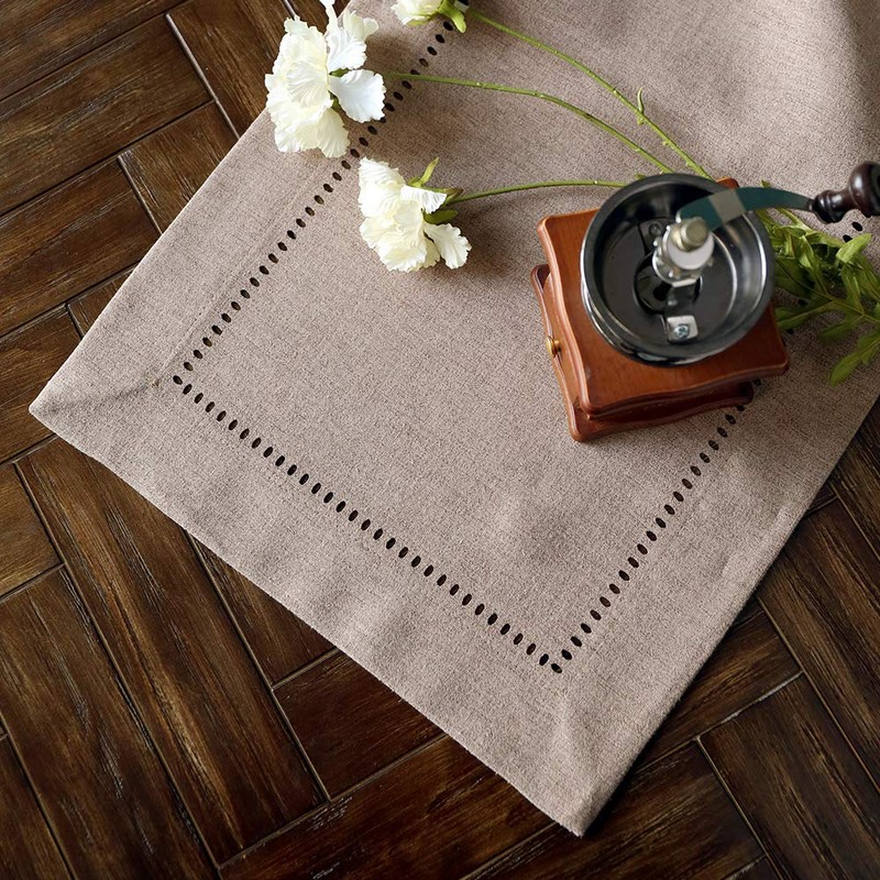 Exquisite Linen Fabric Exquisite Laser Cut Pattern Table Runner Beige