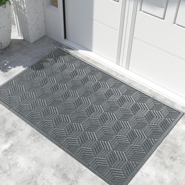 Yimobra Front Entrance Door Mat, All-Season Heavy Duty Outdoor Indoor Entryway Floor Mat, Sturdy Natural Rubber, Non Slip, Resist Dirt, Water Absorption, Easy Clean, 60x36 Inch, Black Gray