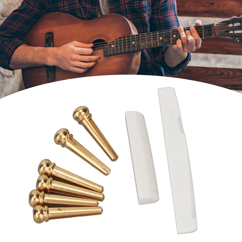 Bridge Pins Saddle Nut Set Replacement Bone Saddle Nut Brass