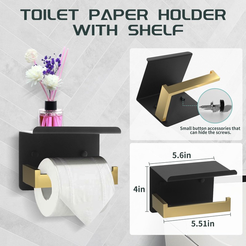 Dorudon Atrox 7-Piece Bathroom Set - Black & Gold Accessories