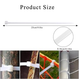 100 Pack Cable Ties, Small Nylon Plastic Self Locking Zip Ties Wraps, Long Heavy Duty with 40lbs, Indoor&Outdoor Use, Cable Management, Wires, Office, Garden, Christmas (White, 250mm x 4.0mm)
