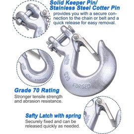 WENHUALI 5/16 Inch Safety Chain Hooks, Clevis Slip Hook with Safety Latch, Grade 70 Forged Steel 14,000 Lb for Trailer Truck Transport Tow Winch Hook Trailer(5/16 Inch, 10 Pack)