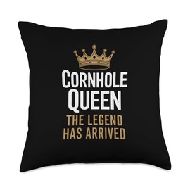 Cornhole Queen Women Bean Bag Toss Game Gift Cornhole Player Throw Pillow