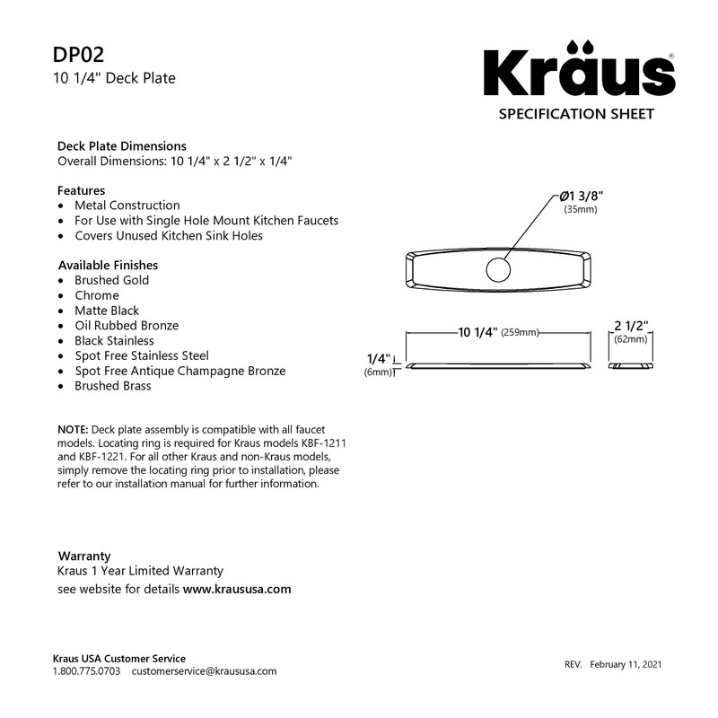 Kraus DP02CH Deck Plate, Kitchen Faucet, Chrome