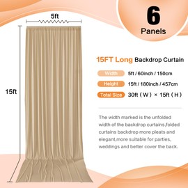 30ft x 15ft Beige Wrinkle Free Backdrop Curtains for Parties,Silky Polyester Fabric Wedding Ceiling Drapes, 6 Panels 15ft Photo Back Drop Drapes for Baby Shower Photography Stage Background Cloth