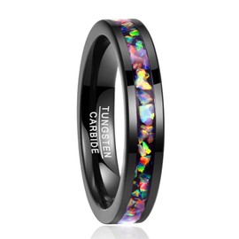 VAKKI Tungsten Carbide Fire Opal Ring for Women 4mm Black Wedding Bands for Him Her Size S
