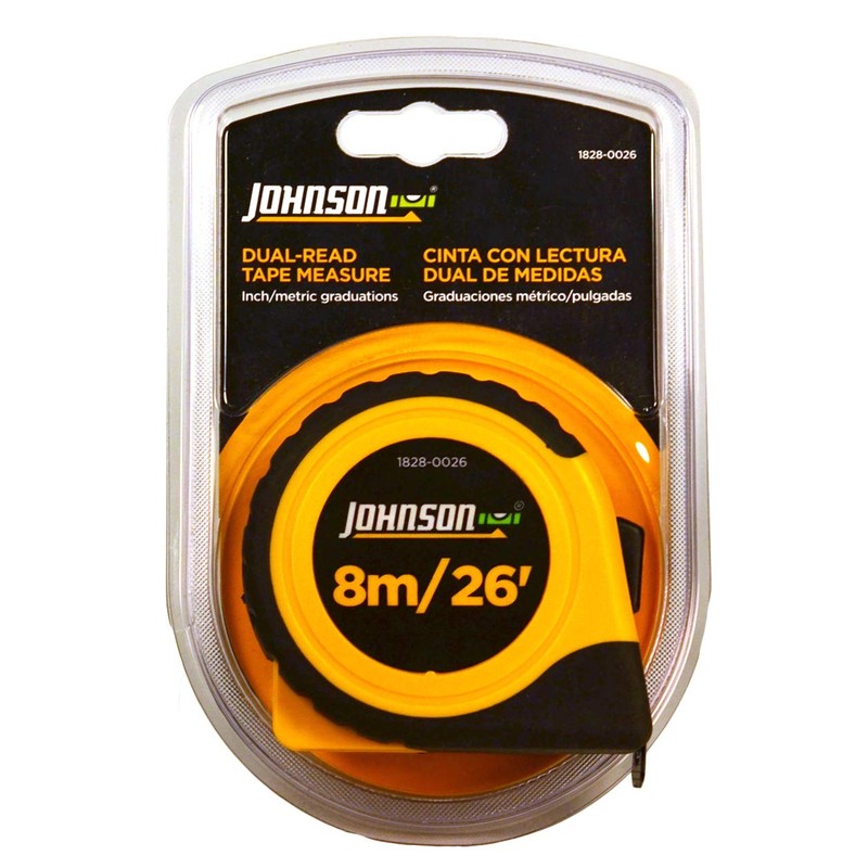 Johnson Level & Tool 1828-0026 Metric/Inch Power Tape, 8m/26', Black/Yellow,