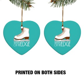 GRAPHICS & MORE Ice Skates Figure Skating Living On The Edge Heart-Shaped Porcelain Holiday Christmas Tree Ornament - 2.8"