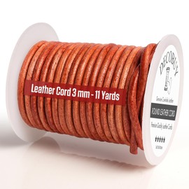 DecoBuy - Cuerda redonda de piel, 3 mm, 11 yardas, rojo café envejecido, para manualidades y joyería