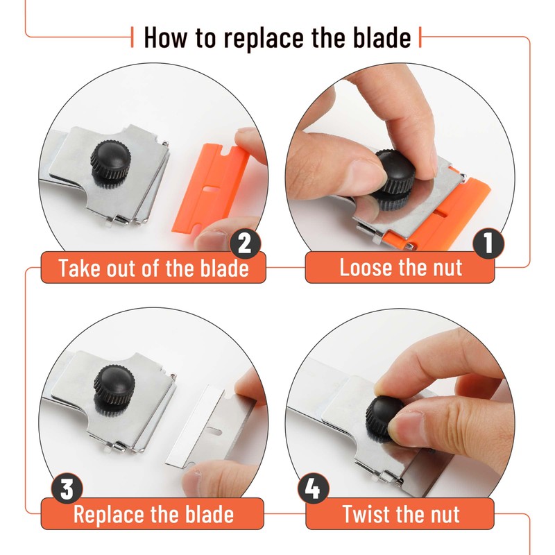 Bates- Long Handle Razor Blade Scraper, Razor Scraper with Extra