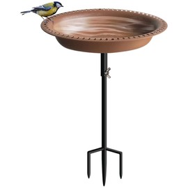 Koutemie 1-¼ Gallon Detachable Free Standing Garden Bird Bath Bird Feeder Bowl with Metal Stake for Outdoor, Deep Brown, 29 Inch