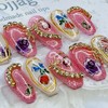 Flower illustration handmade nail tips, pedi tips - Stiletto M